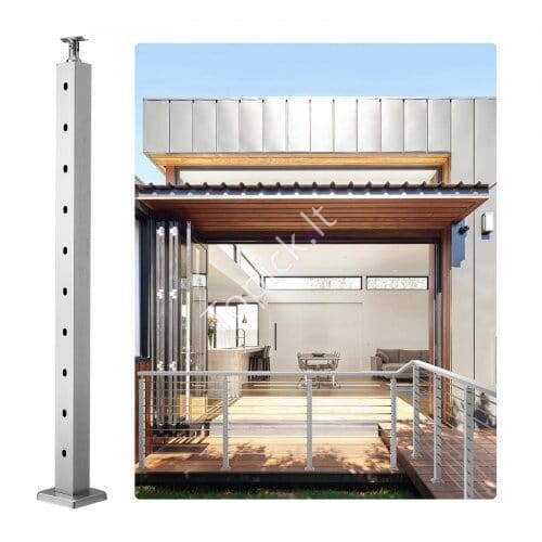 us2F1JZLGZ91455YMDM3LV02Fgoods_img-v12Fcable-railing-post-m100-1.2.jpg Aliuminio turėklų stulpelis 91,44 x 5,08 x 5,08 cm su horizontaliomis skylėmis, sidabrinės spalvos - Image 1