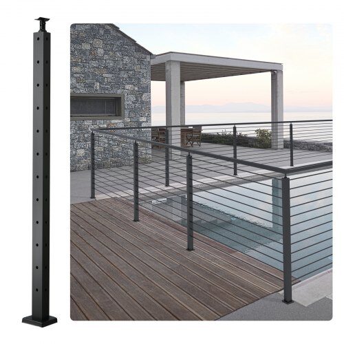 us2F1JZLGZHS1067CSWRBV02Fgoods_img-v12Fcable-railing-post-m100-1.2.jpg Juodas L-formos SUS304 nerūdijančio plieno turėklų kampo stulpelis 106,68 × 2,54 × 5,08 cm – 12 porų L formos skylių - Image 1