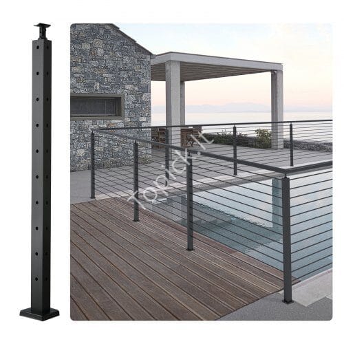 us2F1JZLGZHS9142UYBR4V02Fgoods_img-v12Fcable-railing-post-m100-1.2.jpg Juodas L-formos kampinis turėklų stulpelis 91,44 × 2,54 × 5,08 cm – 10 porų L formos skylių, nerūdijančio plieno konstrukcija - Image 1