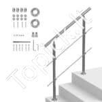 Nerūdijančio plieno laiptų turėklai su dviem skersiniais strypais, 100 cm ilgis, iki 106 cm aukštis