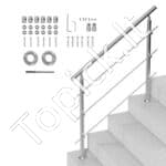 Nerūdijančio plieno laiptų turėklai su trimis skersiniais strypais, 120 cm ilgis, iki 106 cm aukštis