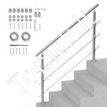 Nerūdijančio plieno laiptų turėklai su trimis skersiniais strypais, 150 cm ilgis, iki 106 cm aukštis