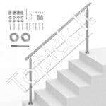 Nerūdijančio plieno laiptų turėklai su dviem skersiniais strypais, 180 cm ilgis, iki 106 cm aukštis