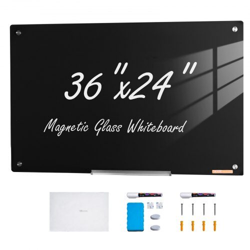 us2FCXGCBLBGHBL3VB8RKV02Fgoods_img-v12Fmagnetic-glass-board-m100-1.2.jpg Didelė Magnetinė Stiklinė Lenta – 90 x 60 cm, Juoda, Be Rėmo, Ideali Biurui ir Klasėms - Image 1