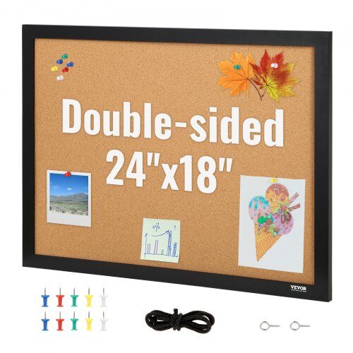 us2FGSBYCXGFR2418A30IV02Fgoods_img-v12Fbulletin-board-m100-1.2.jpg Dvipusė Kamštinė Skelbimų Lenta – 61 x 45.7 cm, Su MDF Rėmu, Skirta Biurui ir Namams - Image 1