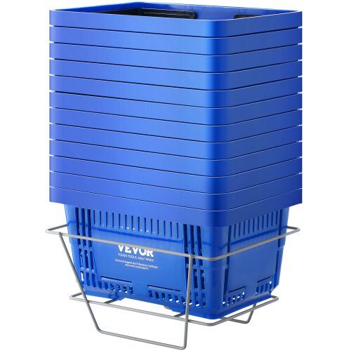 us2FGXSBSSLGWLGXYP9YPV02Fgoods_img-v12Fshopping-basket-m100-1.2.jpg Pirkinių Krepšiai su Geležinėmis Rankenomis ir Stovu – 12 vnt., 24 L Talpos, Mėlyni, Profesionaliam ir Namų Naudojimui - Image 1