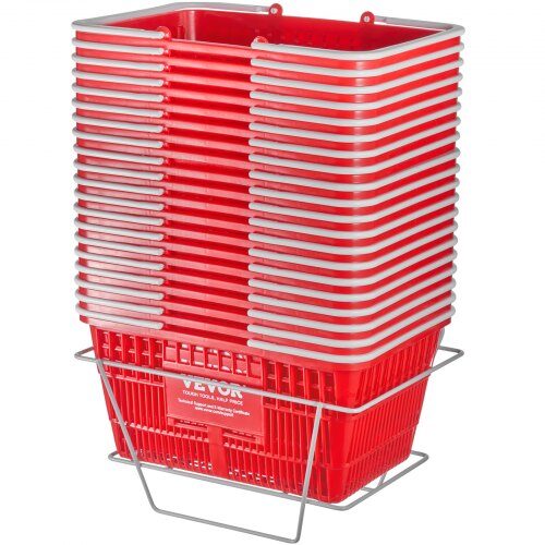 us2FGXSBSSLGWLHS3IHQKV02Fgoods_img-v12Fshopping-basket-m100-1.2.jpg 20 Vnt RAUDONŲ Pirkinių KREPŠELIŲ Rinkinys su Stovu | 21L Talpa, Bendra Svoris 11.14 kg - Image 1