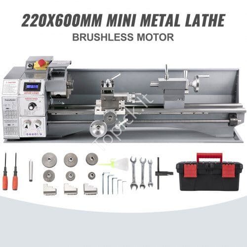 us2FJSMNCC220X600-001V22Fgoods_img-v192Fmetal-lathe-m100-1.2.jpg Mini metalo tekinimo staklės 220 × 600 mm, 750 W be šepetėlių, LED ekranu - Image 1