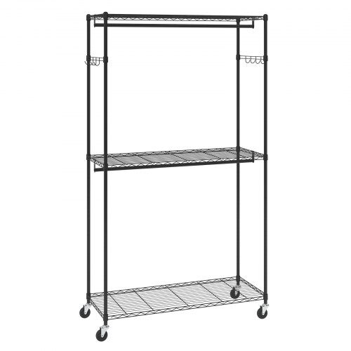 us2FJYKCYJ3848123WVQNV02Fgoods_img-v22Fgarment-rack-m100-1.2.jpg Trijų lygių mobilus drabužių stovas su ratukais – 204 cm, iki 182 kg apkrova, reguliuojamas - Image 1