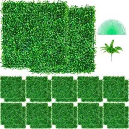 UV 24PCS Boxwood Hedge Wall Panels Dirbtinė žolė Backdrop Wall 10 "x10" 4 cm Green Grass Wall Fake Hedge for Decor Privacy Fence Indoor Garden Backyard