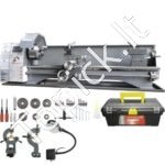 Mini metalo tekinimo staklės 211 × 750 mm, 750 W, 50–2500 RPM, MT5 konusas, 14 metriniai ir 10 coliniai sriegiai