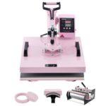 Rožinis 5-in-1 terminis presas 38×38 cm – spaudai ant marškinėlių, puodelių, kepurių ir lėkščių