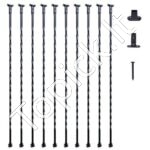 Matinės juodos 1122 mm (44") plieninės spiralinės baliustrados komplektas su kojelėmis ir tvirtinimo varžtais