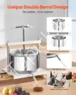 12 litrų rankinis vaisių ir vyno spaudimo presas su nerūdijančio plieno krepšiu - Image 5