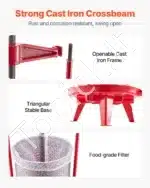 14 litrų rankinis vaisių ir vyno presas su nerūdijančio plieno krepšiu - Image 4