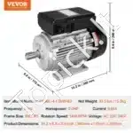 1,5 kW 1400 RPM vienfazis AC variklis – 220–240 V, 9,85 A, 90L B3 rėmas, 24 mm velenas - Image 3