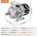 1,5 kW 3000 RPM trifazis AC variklis – 230/400 V, 9,5/3,5 A, 90L B3 rėmas, 24 mm velenas - Image 3