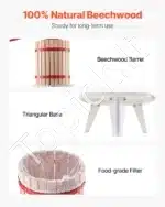 18 litrų rankinis vaisių ir vyno presas su mediniu krepšiu - Image 3