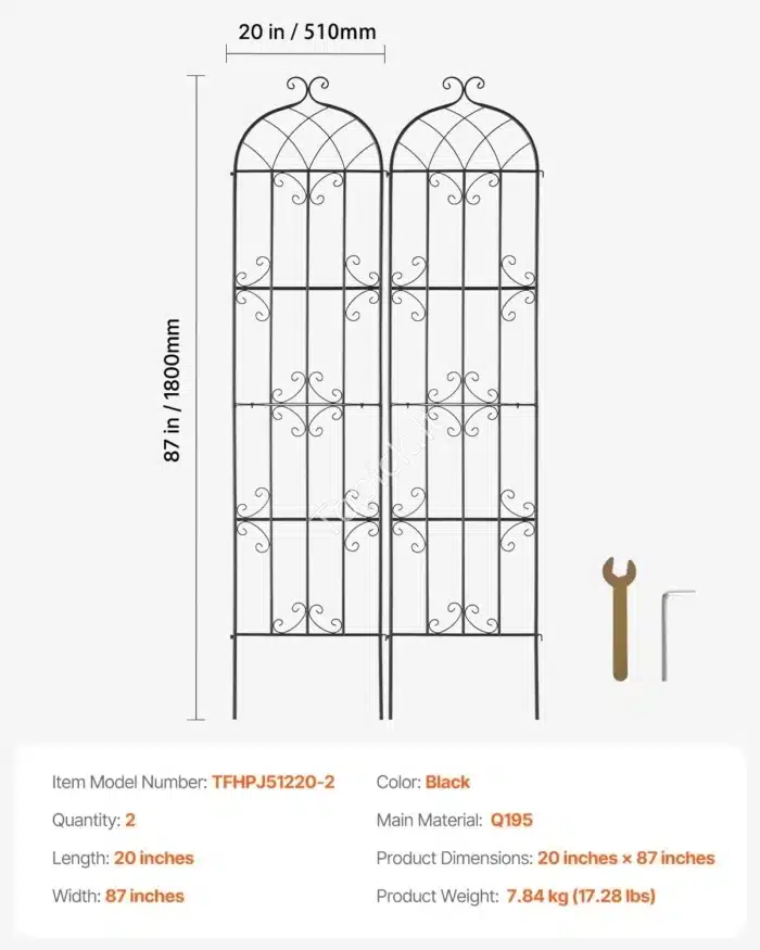 2 vnt. patvarus metalinis vijoklių rėmas – 51 × 220 cm (Q195 plienas) - Image 7