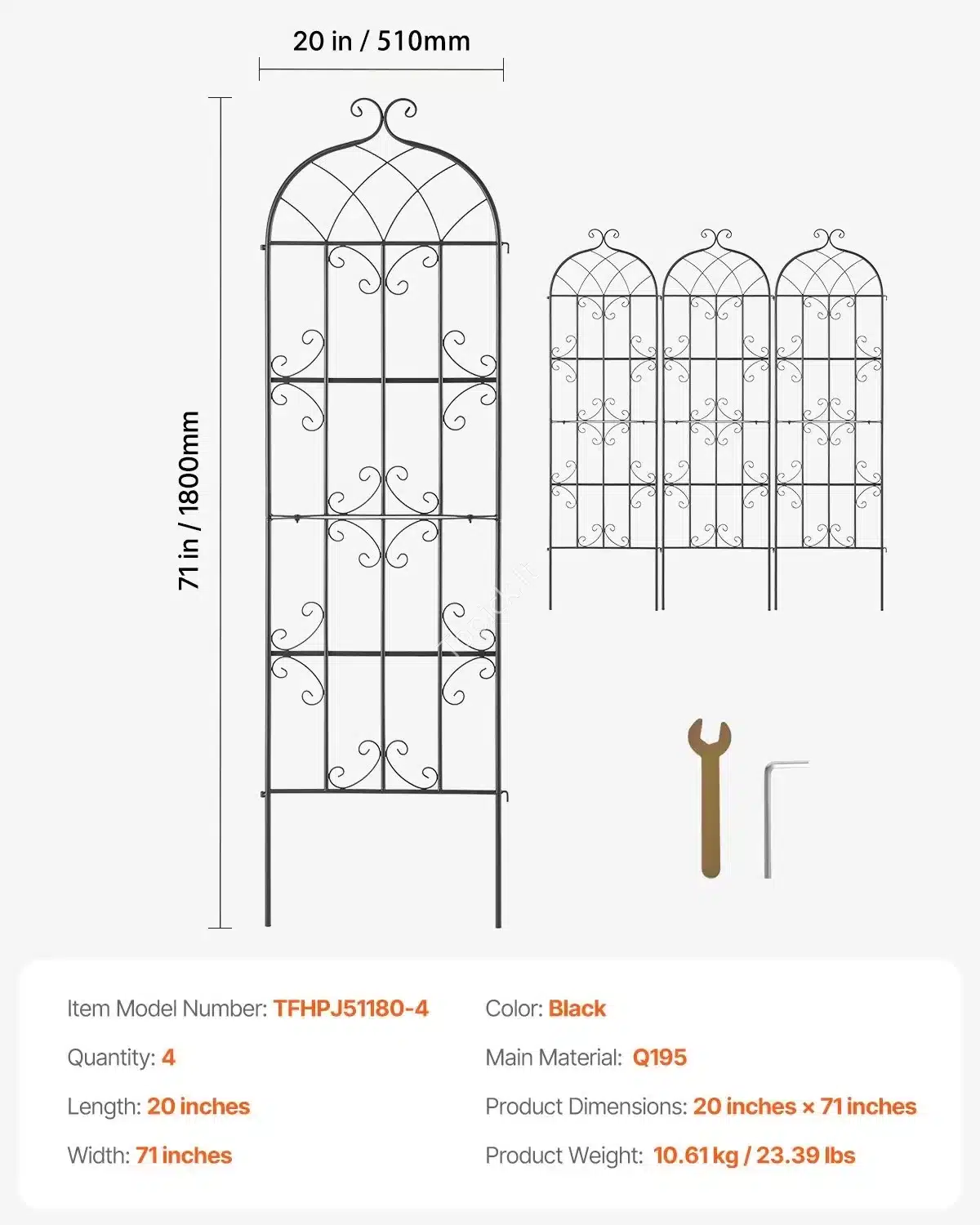 4 vnt. metalinės sodo grotelės – 51 × 180 cm (Q195 plienas) (4) 4 vnt. metalinės sodo grotelės – 51 × 180 cm (Q195 plienas) - Image 7