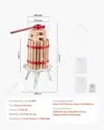 6 litrų rankinis vaisių ir vyno presas su mediniu krepšiu - Image 4