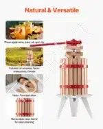 6 litrų rankinis vaisių ir vyno presas su mediniu krepšiu - Image 3