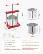 6 litrų rankinis vaisių ir vyno presas su nerūdijančio plieno krepšiu - Image 7