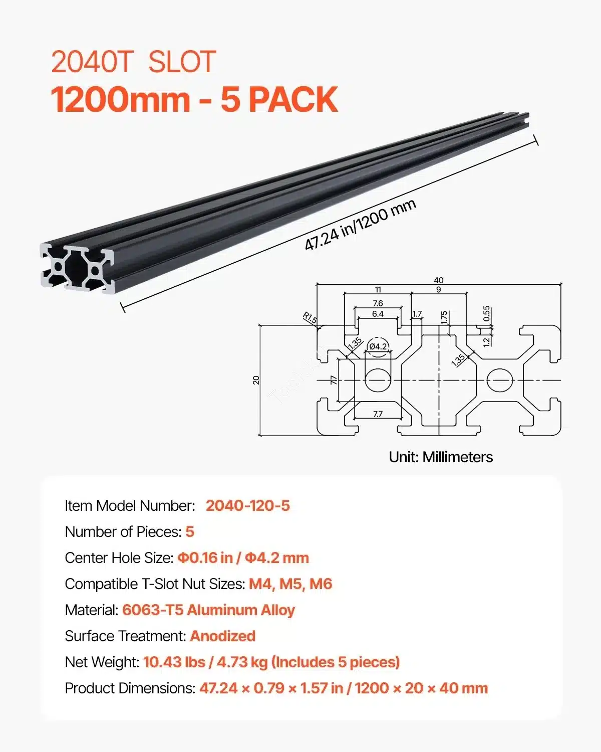 Aliuminio Profilis 2040 – Linijinis Bėgis 1200 x 20 x 40 mm (5 vnt. komplektas topick (3) Aliuminio Profilis 2040 – Linijinis Bėgis 1200 x 20 x 40 mm (5 vnt. komplektas) - Image 7