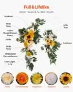 Dirbtinis vestuvių arkos komplektas su gėlėmis ir užuolaidomis – geltona - Image 5