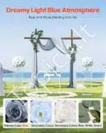 Dirbtinis vestuvių arkos komplektas su gėlėmis ir užuolaidomis – mėlyna - Image 2