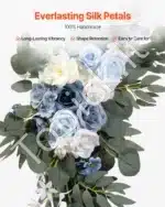 Dirbtinis vestuvių arkos komplektas su gėlėmis ir užuolaidomis – mėlyna - Image 4