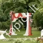 Dirbtinis vestuvių arkos komplektas su gėlėmis ir užuolaidomis – oranžinė - Image 10