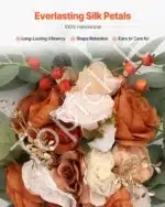 Dirbtinis vestuvių arkos komplektas su gėlėmis ir užuolaidomis – oranžinė - Image 4