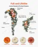 Dirbtinis vestuvių arkos komplektas su gėlėmis ir užuolaidomis – oranžinė - Image 7