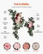 Dirbtinis vestuvių arkos komplektas su gėlėmis ir užuolaidomis – rožinis - Image 5