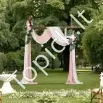 Dirbtinis vestuvių arkos komplektas su gėlėmis ir užuolaidomis – rožinis - Image 8