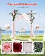 Dirbtinis vestuvių arkos komplektas su gėlėmis ir užuolaidomis – rožinis - Image 2