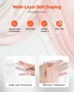 Dirbtinis vestuvių arkos komplektas su gėlėmis ir užuolaidomis – rožinis - Image 3