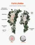 Dirbtinis vestuvių arkos komplektas su gėlėmis ir užvalkalais – balta - Image 5