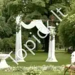 Dirbtinis vestuvių arkos komplektas su gėlėmis ir užvalkėmis – balta - Image 8