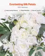 Dirbtinis vestuvių arkos komplektas su gėlėmis ir užvalkėmis – balta - Image 4