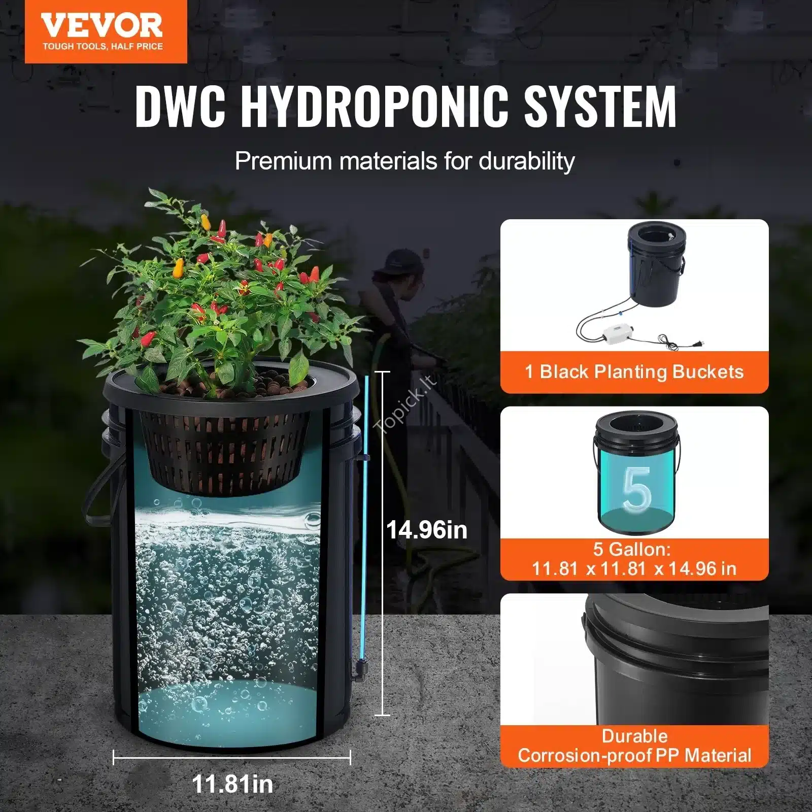 Hidroponinė daiginimo sistema – giluminės vandens kultūros (DWC) rinkinys su 20 L talpos kibiru – 30 x 30 x 38 cm (6) Hidroponinė daiginimo sistema – giluminės vandens kultūros (DWC) rinkinys su 20 L talpos kibiru – 30 x 30 x 38 cm - Image 2