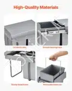 Ištraukiamos šiukšliadėžės su 3 konteineriais, 20 L ir 2x 10 L - Image 5