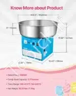 Komercinė cukraus vatos gaminimo mašina, 1000 W, mėlyna - Image 7