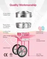 Komercinė cukraus vatos gaminimo mašina su vežimėliu, 1000 W, rožinė - Image 5