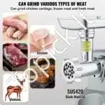 Komercinis Elektrinis Mėsos Malūnas su Dešrų Pildymo Funkcija – 2,27 kg/min, 575 W - Image 4