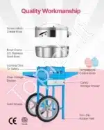 Komercinis cukraus vatos aparatas su vežimėliu - 1000 W, mėlynas - Image 5