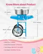 Komercinis cukraus vatos aparatas su vežimėliu - 1000 W, mėlynas - Image 7