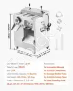 Komercinis elektrinis mėsos malūnas su dešrų pildymo funkcija – 6,35 kg/min talpa | Nerūdijančio plieno konstrukcija - Image 7