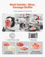 Komercinis elektrinis mėsos malūnas su dešrų pildymo funkcija – 6,35 kg/min talpa | Nerūdijančio plieno konstrukcija - Image 2